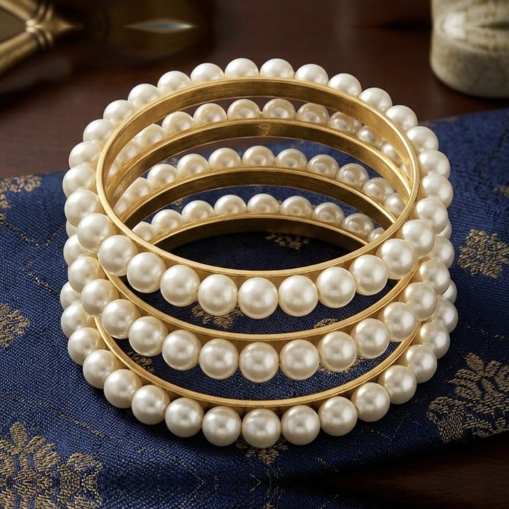 Handcrafted Metal Glass Bead Pearl Bangles